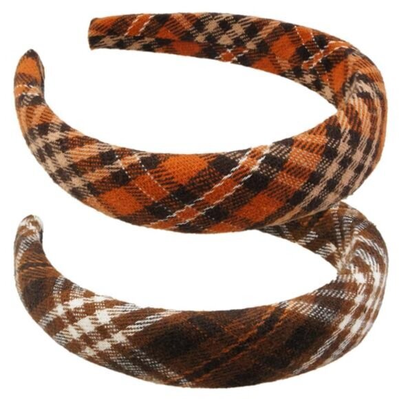 2 Pack of Women Fall Scottish Tartan Headbands Headwraps Hair Band with Bow - Picture 1 of 6